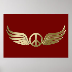 Póster Metal look peace symbol with wings