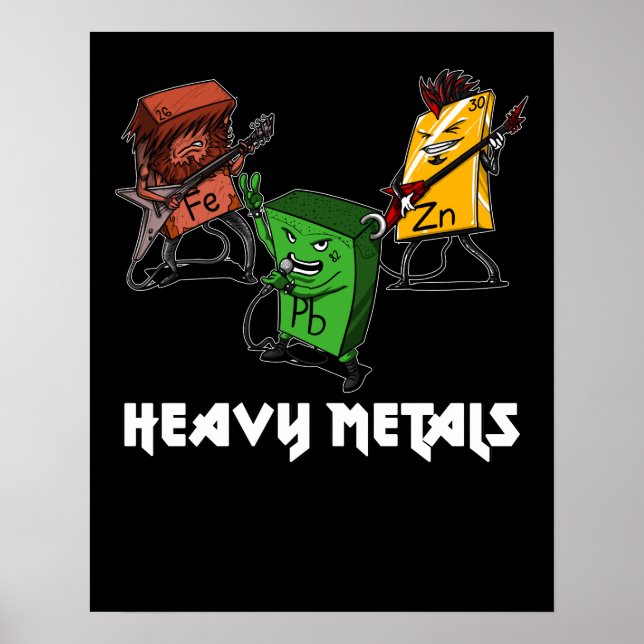 Póster Metales pesados de química científica Nerd Geek (Frente)