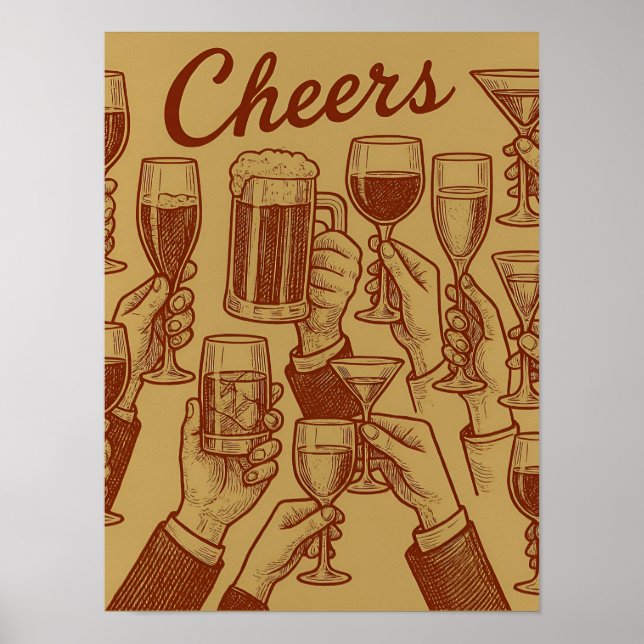 Póster Metallic Gold Red Toast Drinks Poster (Frente)