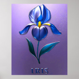 Póster Metallisch Glänzende Blaue Irisblüte mit Text