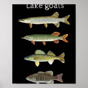 Póster Metas de lago Pesca Musky Pike Walleye Boca Pequeñ