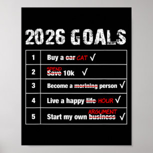 Póster Metas Divertidas 2026 Objetivos de Año Nuevo Hilar