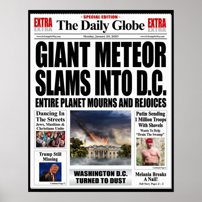 Póster Meteor gigante critica a DC - Noticias falsas anti (Frente)