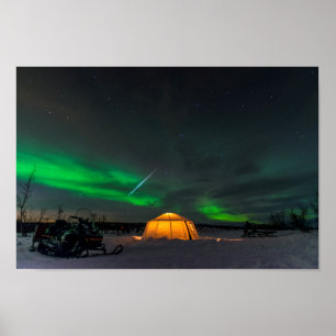 Póster Meteorito de Geminid y la aurora boreal en Suecia
