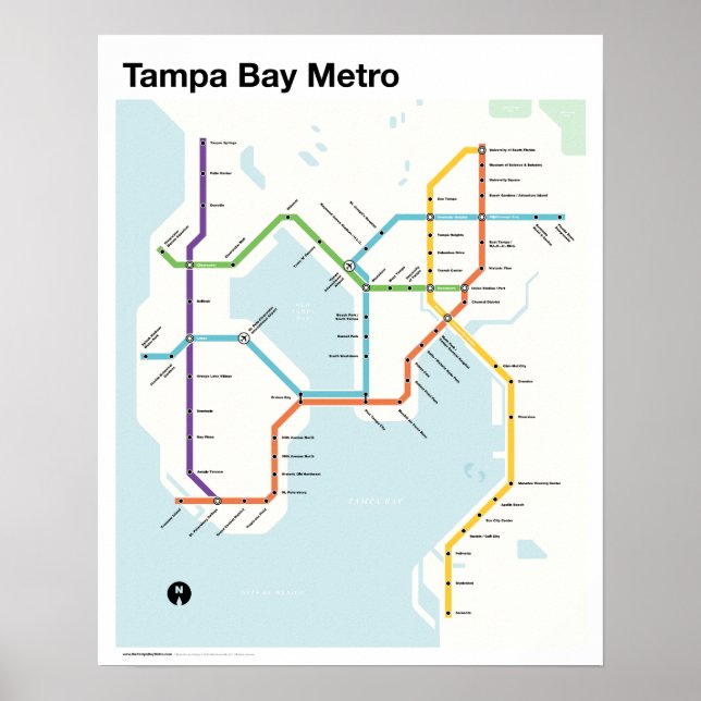 Póster Metro Tampa Bay - Mapa de metro de la fantasía, Ta (Frente)