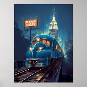 Póster Metropolis Express   Tren Art Deco de Nueva York