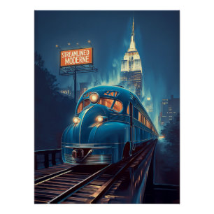 Póster Metropolis Express   Tren Art Deco de Nueva York