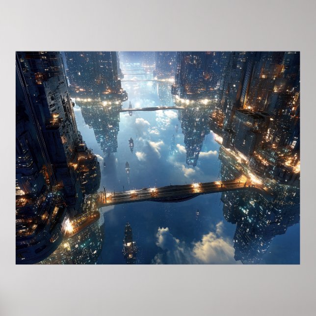 Póster Metrópolis flotante en el cielo (Frente)