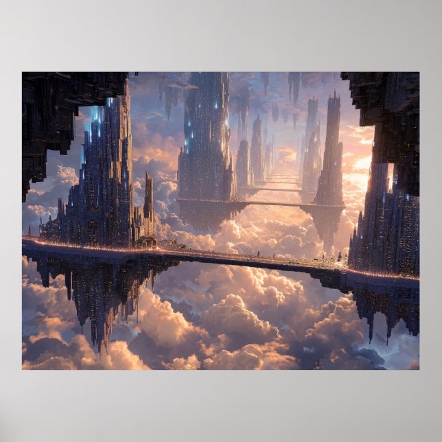 Póster Metrópolis flotante en las nubes (Frente)