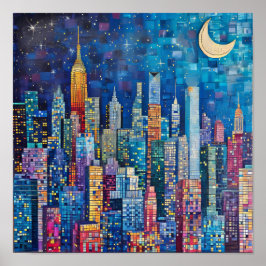 Póster Metropolis iluminada con luces tenues sobre el pai