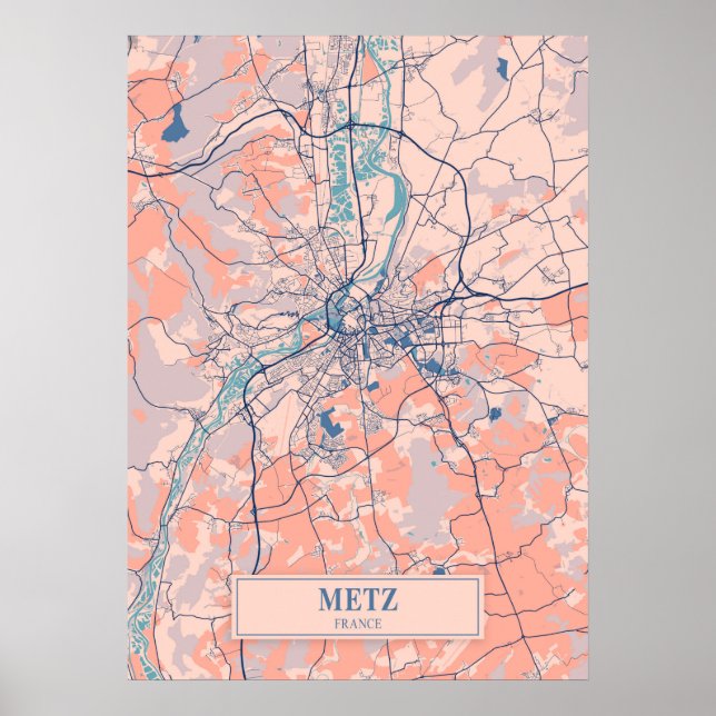 Póster Metz - Mapa de la ciudad de Breezy en Francia (Frente)
