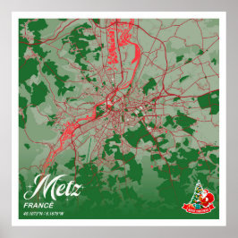 Póster Metz - Navidades de Francia Mapa de la ciudad de c