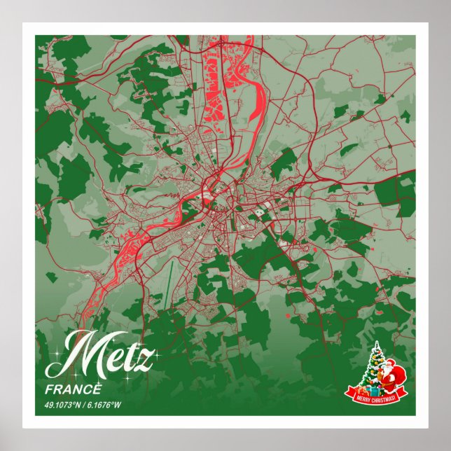 Póster Metz - Navidades de Francia Mapa de la ciudad de c (Frente)