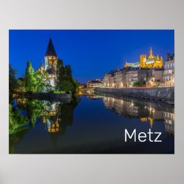 Póster Metz Temple Neuf France Noche Moselle Souvenir