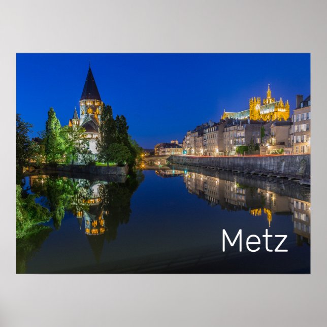 Póster Metz Temple Neuf France Noche Moselle Souvenir