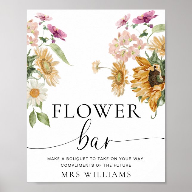 Póster Mews Sunflower Fall Flor Bar Rótulo (Frente)