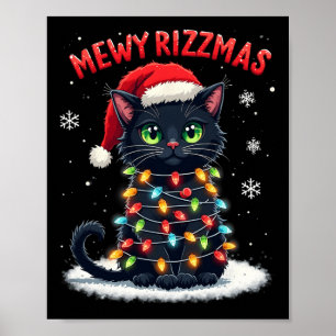 Póster Mewy Rizzmas Gracioso Santa Cat masticando Chiste 