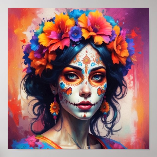 Póster Mexican Catrina watercolor (Frente)