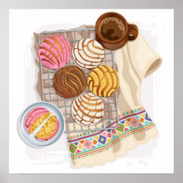 Póster Mexican Conchas Pan Dulce & Champurrado 