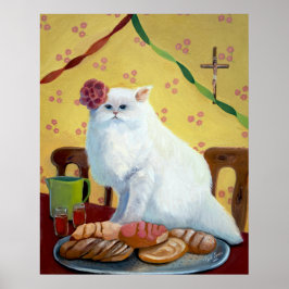 Póster Mexican Folk Inspired White Cat Wall Art