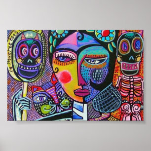Póster Mexican Woman Mirror Skeleton Poster