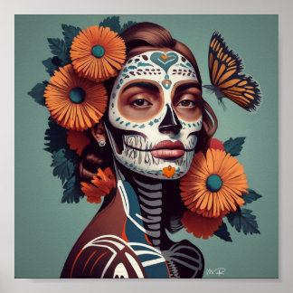 Póster Mexicana celebra el Día de los Muertos