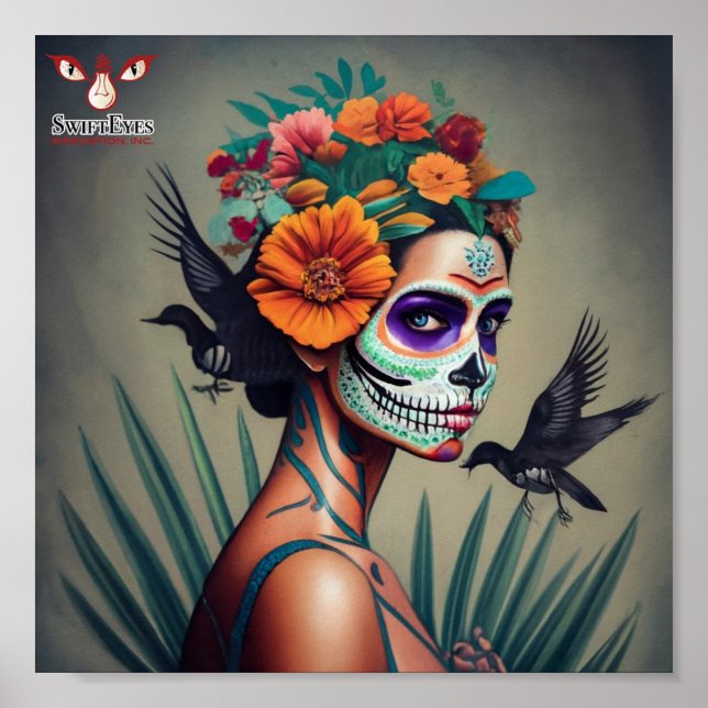 Póster Mexicana celebra el Día de los Muertos (Frente)