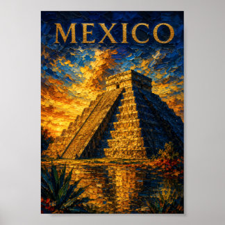 Póster Mexico: Aesthetic Sunset Chichen Itza Art Souvenir