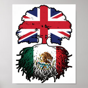 Póster México Bandera de raíces de árboles británicos mex