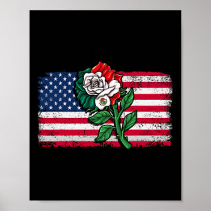 Póster México Bandera Estadounidense Bandera Mexicana Ros