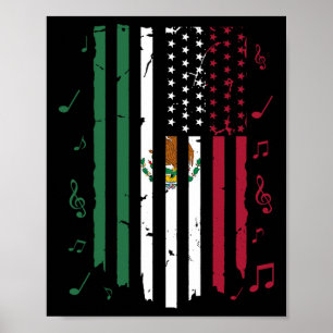 Póster México Bandera Estadounidense Patriota Bandera Mex