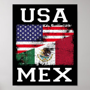 Póster México Bandera Estadounidense Patriota Bandera Mex