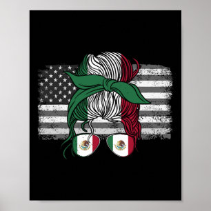 Póster México Bandera Estadounidense Patriota Bandera Mex