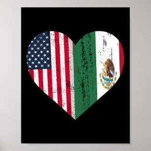 Póster México Bandera Estadounidense Patriota Bandera Mex