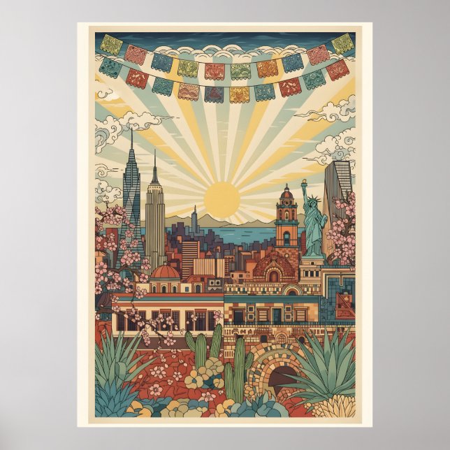 Póster Mexico City Skyline Vintage Travel American gift (Frente)