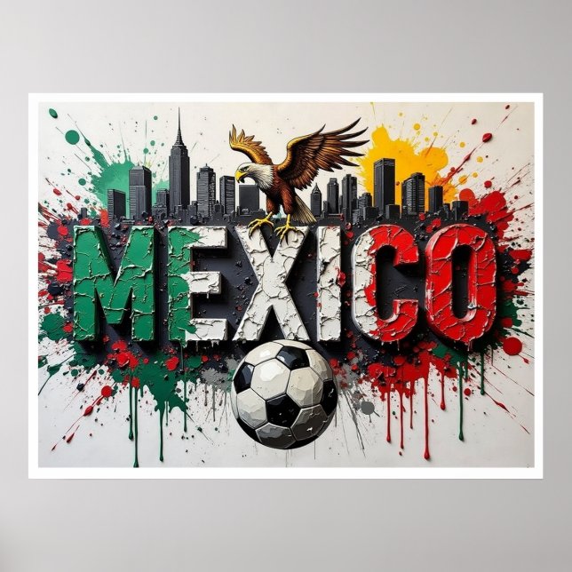 Póster Mexico Football Citiscape Oil Painting Style Art (Frente)