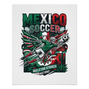 Póster México Fútbol Esqueleto Delantero Naciones Premium