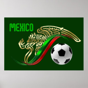 Póster México Futbol fútbol Águila y bandera mexicana de