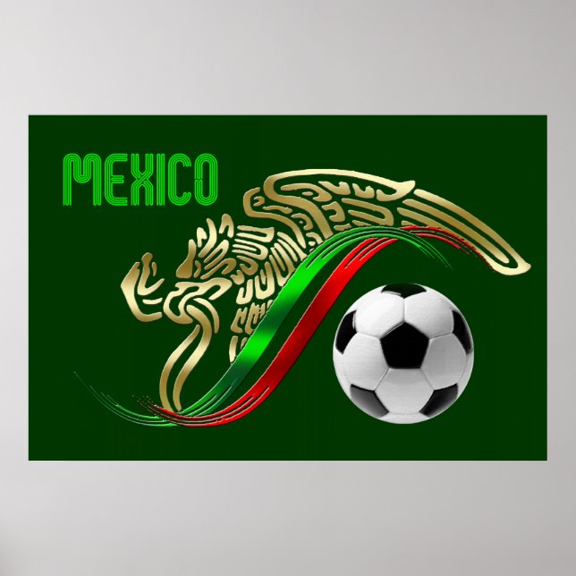 Póster México Futbol fútbol Águila y bandera mexicana de  (Frente)
