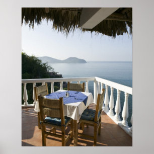 Póster México, Guerrero, Zihuatanejo. Mesa de café sobre
