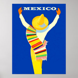 Póster México, hombre mexicano en sombrero y traje de la