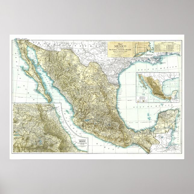 Póster " México: Mapa detallado de 1916 ... (Frente)