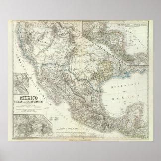 Póster México, Texas, California, América del Norte