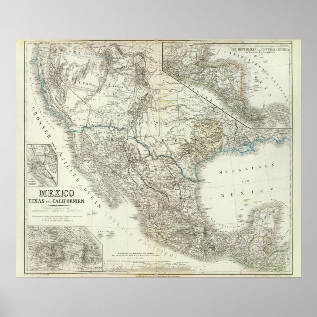 Póster México, Texas, California, América del Norte (Frente)