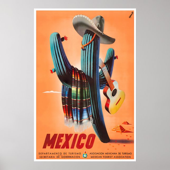 Póster Mexico Travel Poster Mexican Art Cactus Print (Frente)