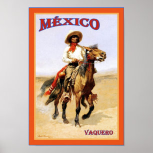 Póster México ~ Vaquero ~ Poster de Viajes de Vintage.