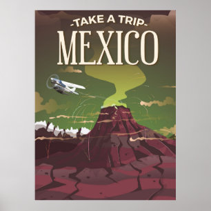 Póster mexico volcano travel poster