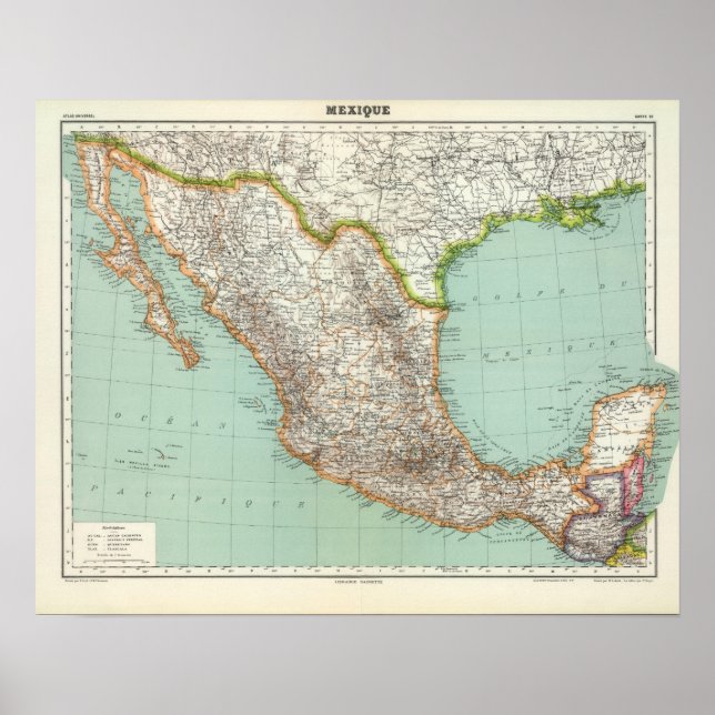 Póster Mexique - Mapa de México (Frente)