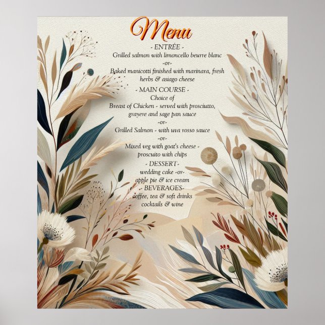 Póster Mezcla bohemia de flores verde azuladas, magenta y (Frente)