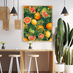 Póster Mezcla de cítricos tropicales – Acuarela de limón,